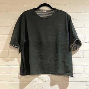 Pact - Green Short Sleeve Sweater Tee with Stripe Contrast